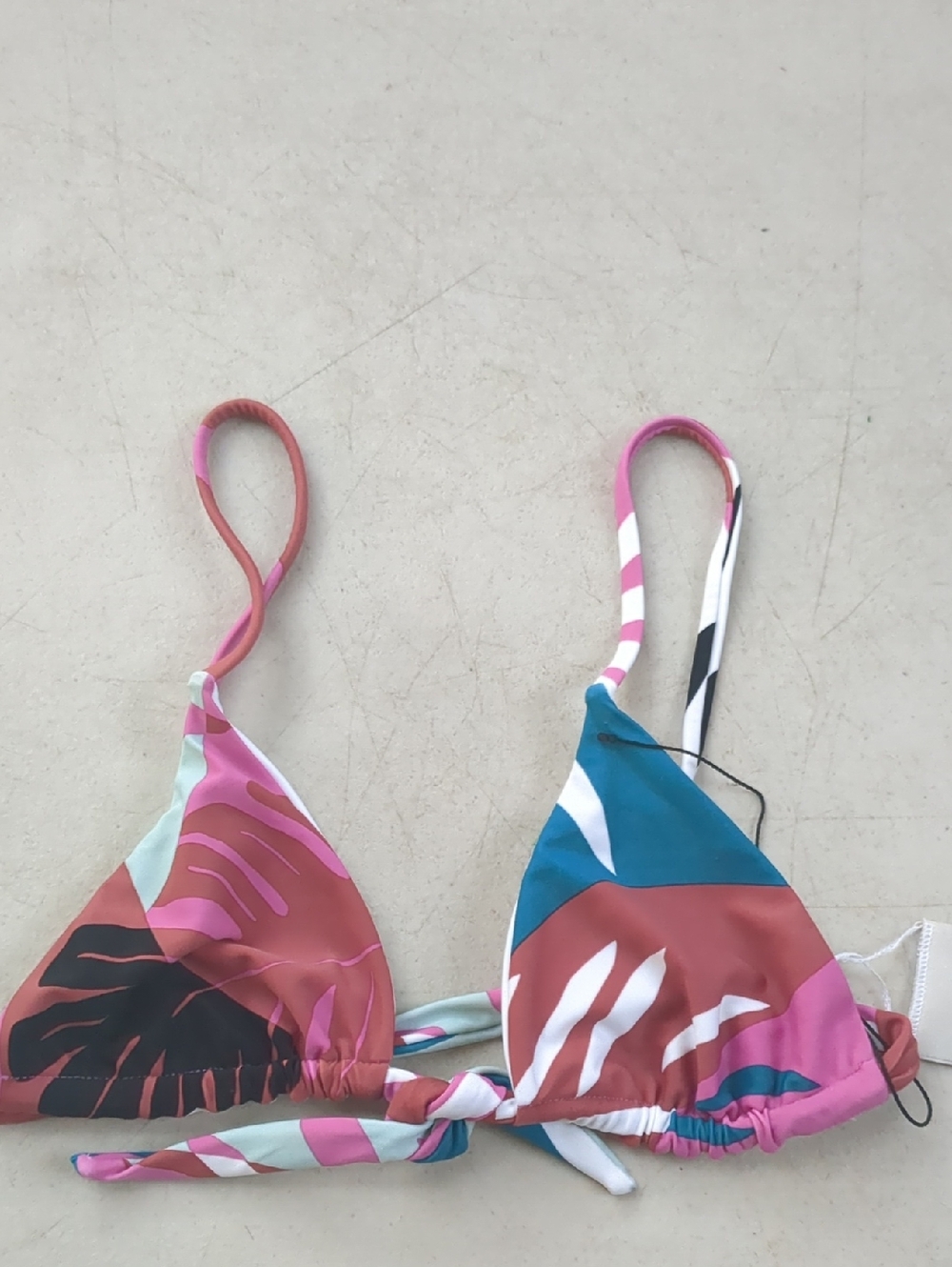 Amuse Society Pink Teal Multi Tropical Triangle Bikini Top